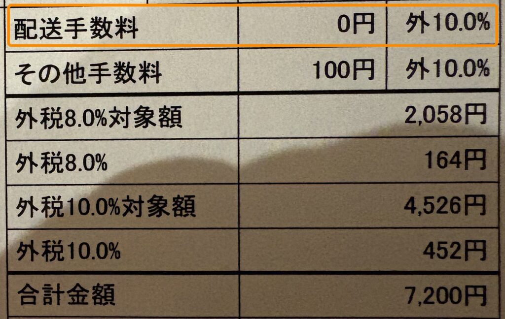 イオンネットスーパーの明細。母子手帳クーポンで配送手数料が0円になっている
